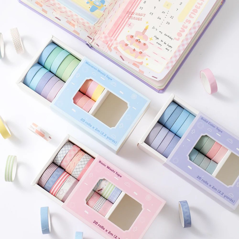 Masking Tape Thin - 20 rollen kleurrijke slanke washi tape